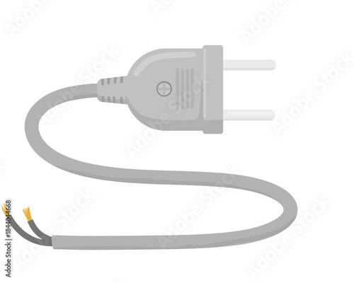 Damaged Electrical Power Cable Plug with Exposed Broken Wires