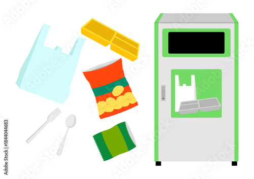 プラスチックごみとゴミ箱