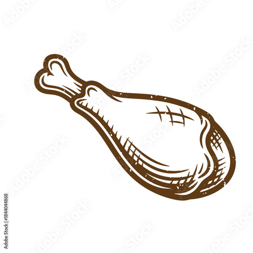 Hand-drawn sketch vintage brown roasted chicken leg icon isolated on white background