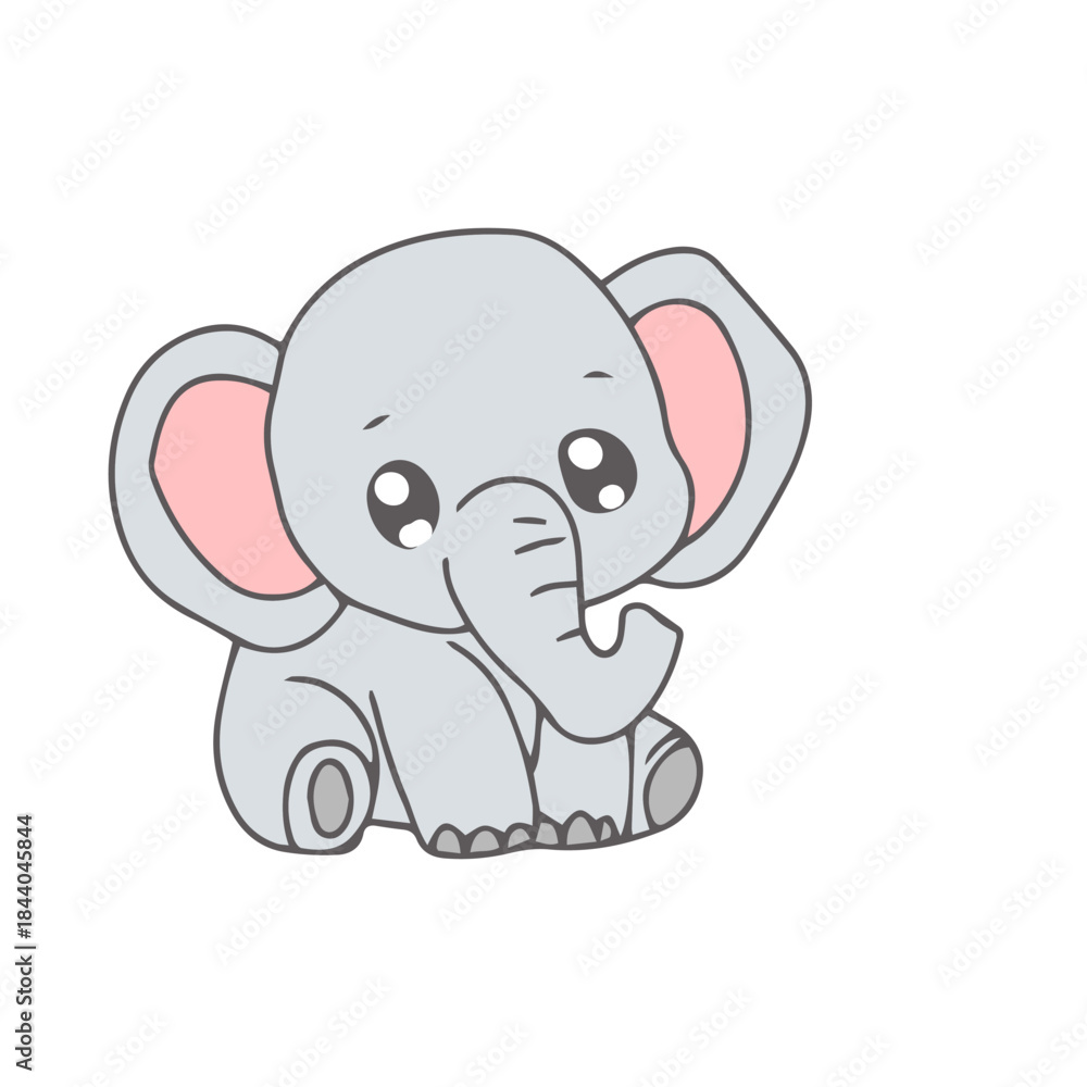 Fototapeta premium Groovy Safari Animal Collection Vector, Hand Drawn Elephant Color and Outline Coloring Page for Book Animals for Kids.
