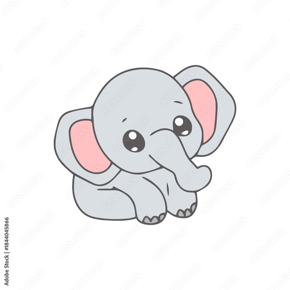 Fototapeta premium Groovy Safari Animal Collection Vector, Hand Drawn Elephant Color and Outline Coloring Page for Book Animals for Kids.