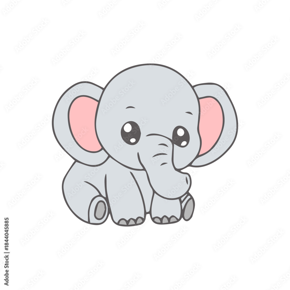 Naklejka premium Groovy Safari Animal Collection Vector, Hand Drawn Elephant Color and Outline Coloring Page for Book Animals for Kids.