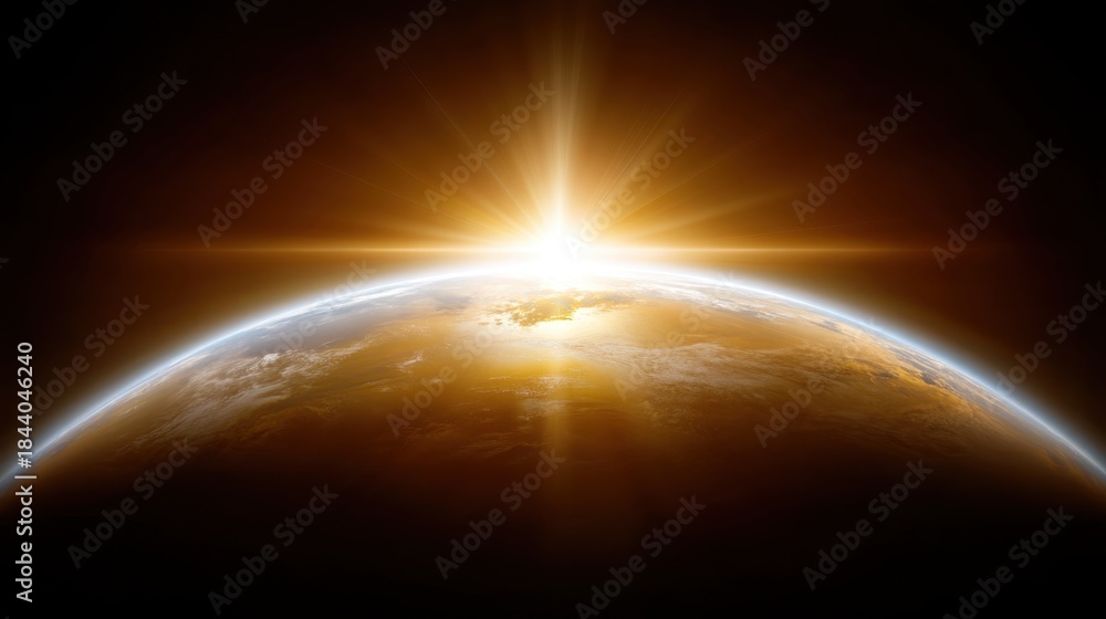 Fototapeta premium Majestic Sunrise Over the Earth from Space with Radiant Sunlight Illuminating Atmosphere and Providing a Sense of Wonder and Beauty