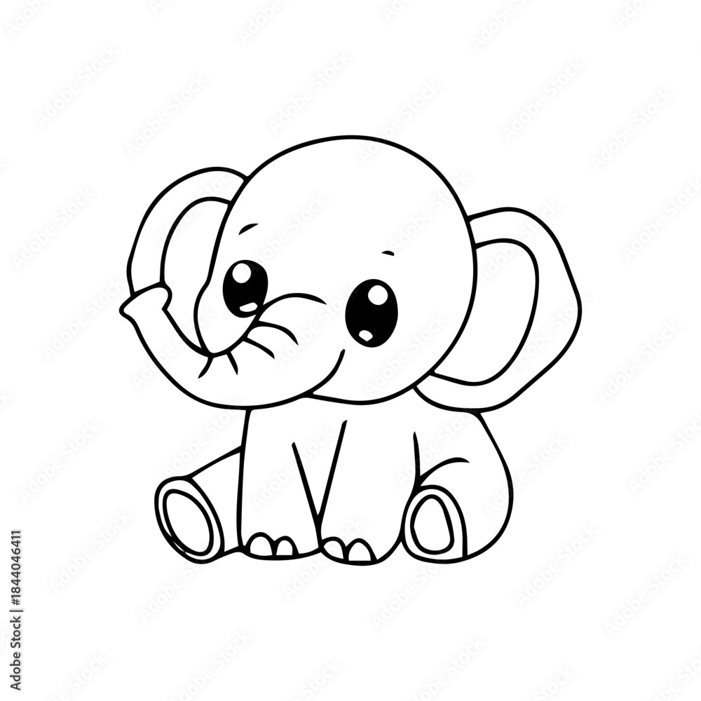 Fototapeta premium Kawaii Variant activity baby elepehant cartoon design. cocloring book, education presschool. vector illustration