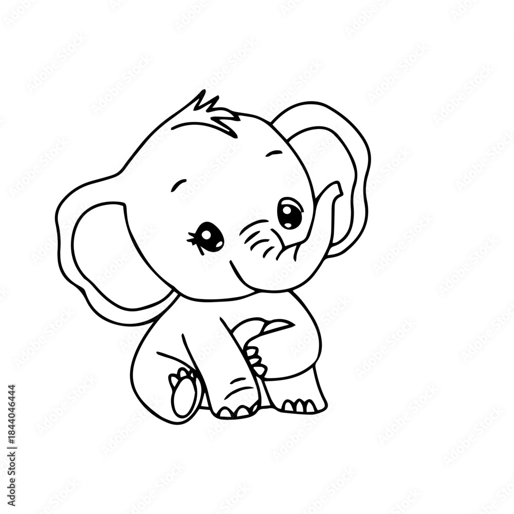 Fototapeta premium Kawaii Variant activity baby elepehant cartoon design. cocloring book, education presschool. vector illustration