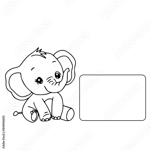kawaii baby elephant cartoon. coloring book elephant. banner blank