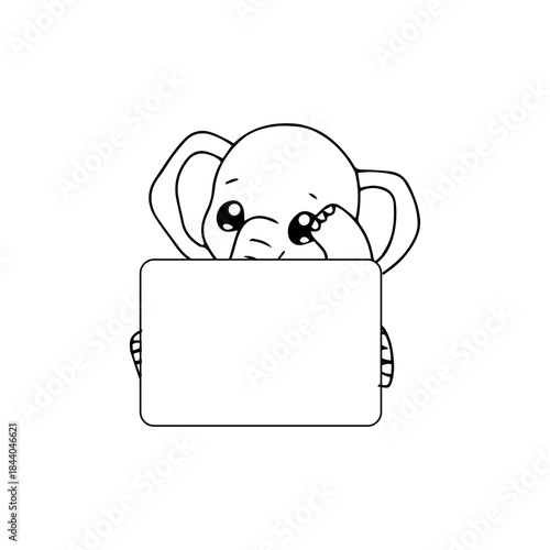 kawaii baby elephant cartoon. coloring book elephant. banner blank