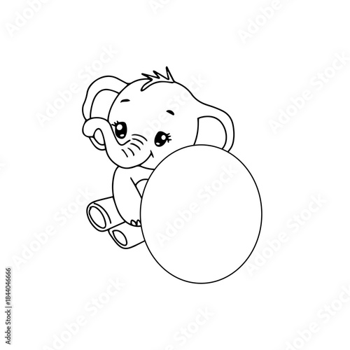 kawaii baby elephant cartoon. coloring book elephant. banner blank