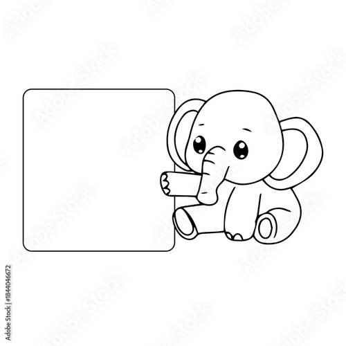 kawaii baby elephant cartoon. coloring book elephant. banner blank