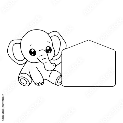 Cute cartoon elephant holding a blank sign in a playful animal illustration