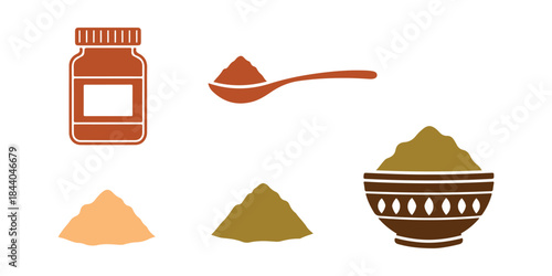 Vector Design of Curry Powder Icon Set
