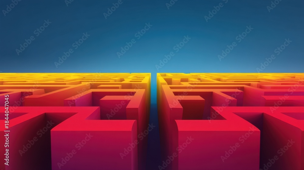 Fototapeta premium Abstract 3D Maze with Vibrant Colors and Dynamic Depth Effect Representing Challenge and Exploration in a Minimalist Style