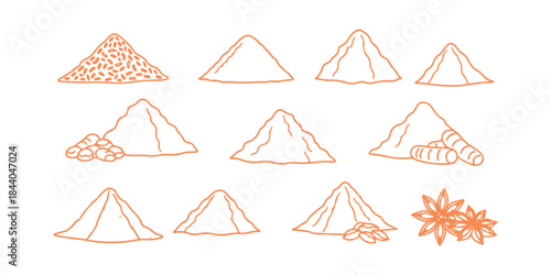 vector line icon of a spice heap collection. spice heap collection symbol. black illustration of an isolated contour