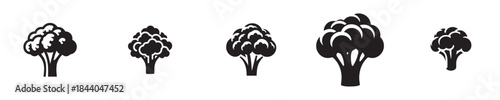 vector set of broccoli silhouettes