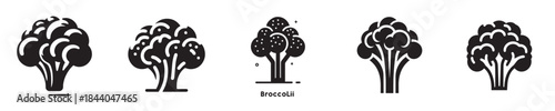vector set of broccoli silhouettes
