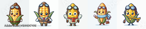 cute corn vector in pilot costume