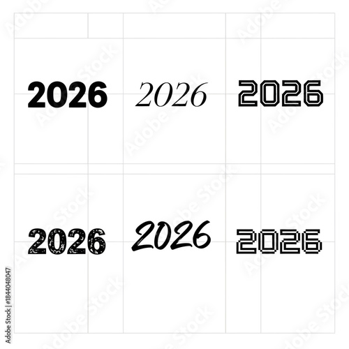 Dynamic 2026 year designs showcase modern typography and bold numerals for upcoming events and celebrations