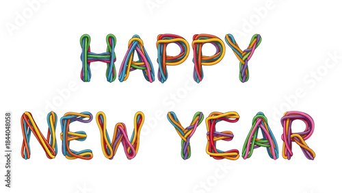 Minimalist Pastel Happy New Year 3D Text - Soft Colors Thin Font Design
