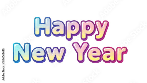 3D Glossy Happy New Year Text - Purple and Yellow Balloon Style Typography
