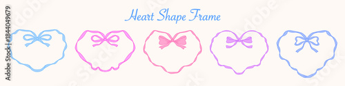 Pastel Heart Frame with Ribbon Bows Set