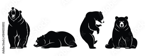 Collection of Black Bear Silhouettes in Various Poses