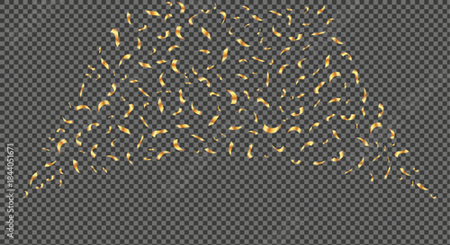 Yellow confetti particles falling on transparent background with checkered pattern