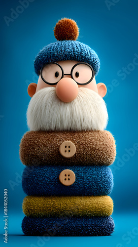Wallpaper Mural Stylized Cartoon Character with Blue Knitted Hat and Stacked Towels on Blue Torontodigital.ca