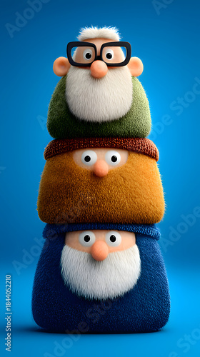 Wallpaper Mural Stacked Colorful Fuzzy Figures on Blue, Whimsical 3D Characters Torontodigital.ca