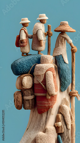 Wallpaper Mural Stylized Travelers on Stacked Goods Against Blue Background Torontodigital.ca