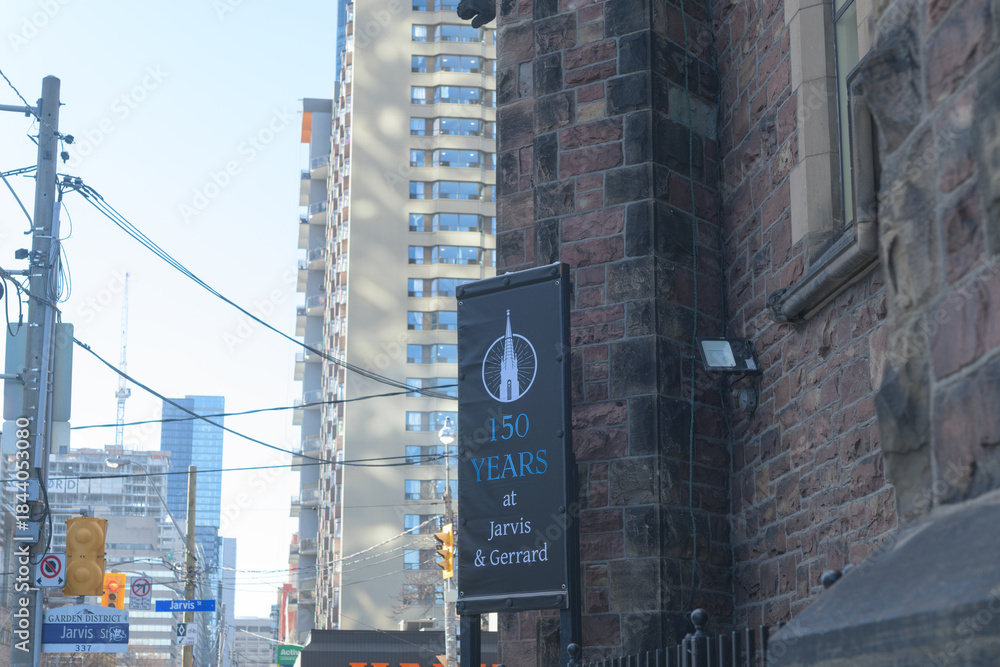 Naklejka premium sign outside Jarvis Street Baptist Church located at 130 Gerrard St E, Toronto