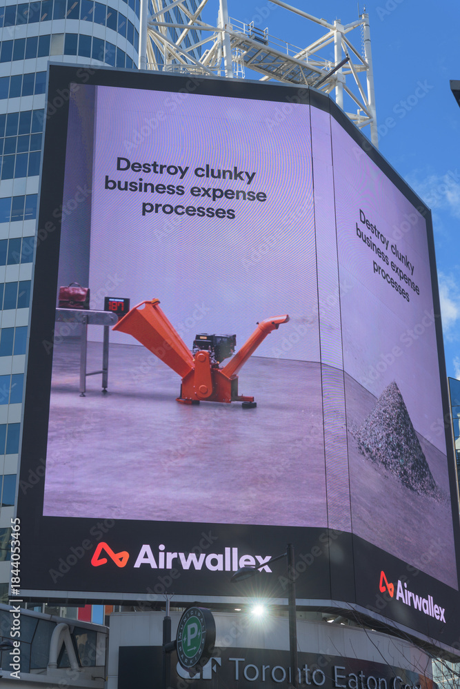 Naklejka premium digital billboard featuring ad for Airwallex, a global fintech platform, at Sankofa Square, Toronto