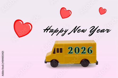 2026年へ向かうトラックによる新年を迎えるイメージ