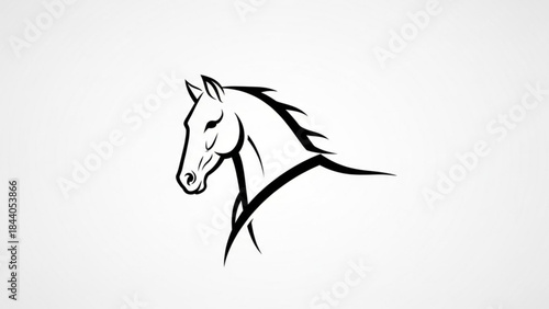 Elegant horse head silhouette a minimalist black and white vector illustration for equestrian branding and sports logos isolated on a clean background