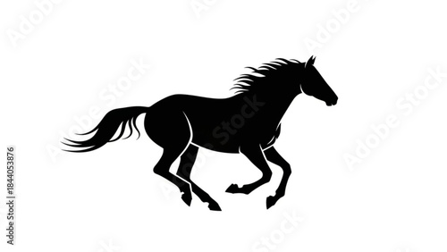 Black silhouette of a galloping horse dynamic vector illustration representing freedom and speed isolated on a white background