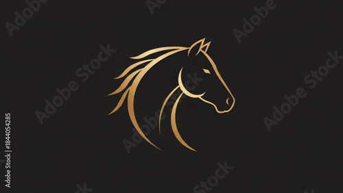 Elegant golden horse head silhouette minimalist vector logo design for equestrian brands isolated on black background