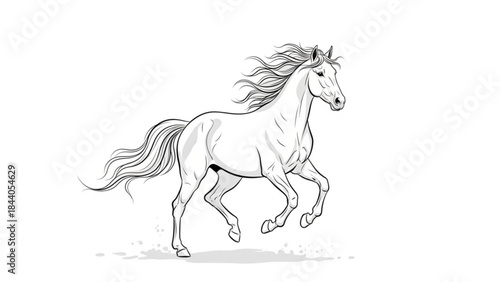 Elegant white horse running dynamic sketch illustration of a powerful stallion with flowing mane perfect for equestrian themes and design