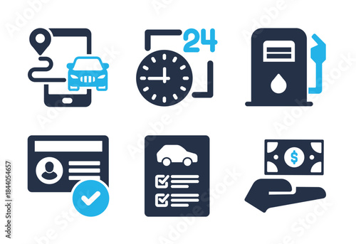 Automotive Service and Transaction icon set. Solid glyph series icons