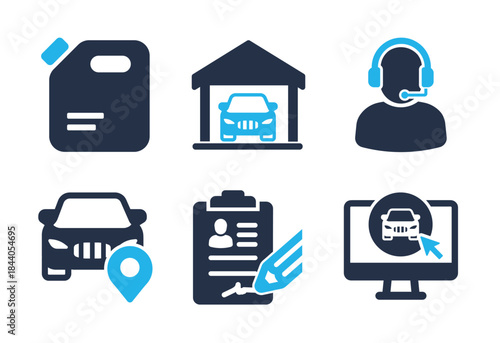 Car Collection and Purchase icon set. Solid glyph series icons