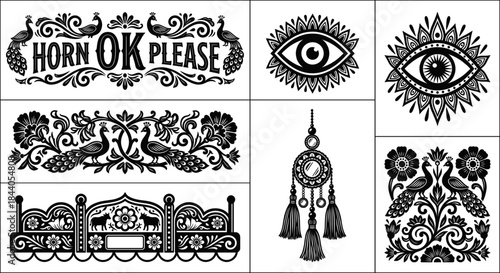 Detailed Indian decorative ornaments and motifs vector collection