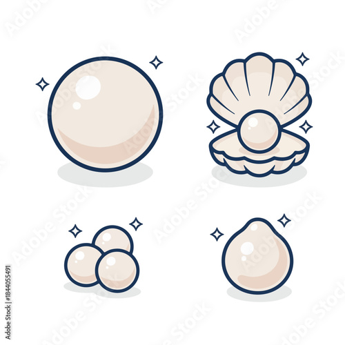 Isometric pearls and shells vector set for aquatic mining resource.