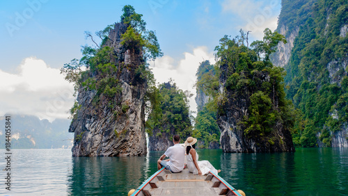 Bild auf Leinwand Explore the serene beauty of Cheow Lan Lake in Khao Sok, Thailand with a romanti