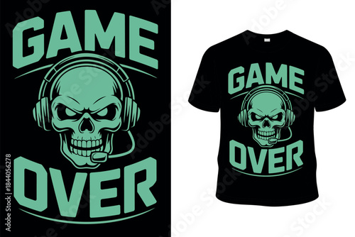 Game Over Gaming Skull T-Shirt Design Vector Illustration