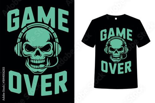 Game Over Skull Gaming Typography T-Shirt Vector Design
