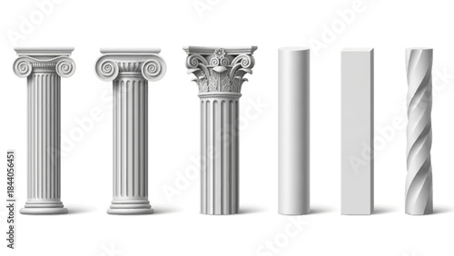 Set of classical and modern column designs in white