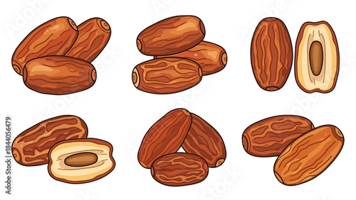 Assorted almonds and almond halves illustration