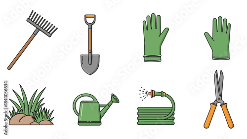 Gardening tools and accessories set for landscaping and cultivation