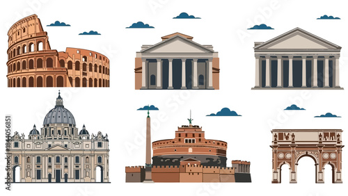 Collection of famous Roman landmarks and architecture
