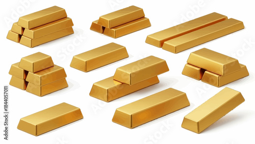 Stacked gold bars on white background, symbolizing wealth and prosperity
