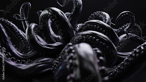 Seamlessly looping abstract motion graphic of shadowy, organic tentacles or vines writhing slowly out of the darkness and into the foreground tentacles, foreground, graphic