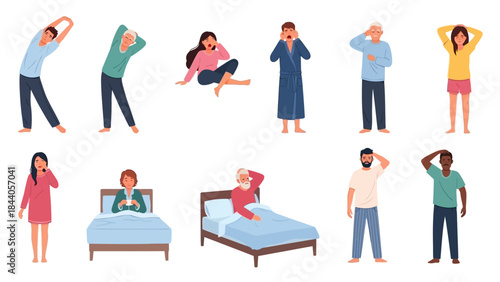 People waking up and stretching in morning routines